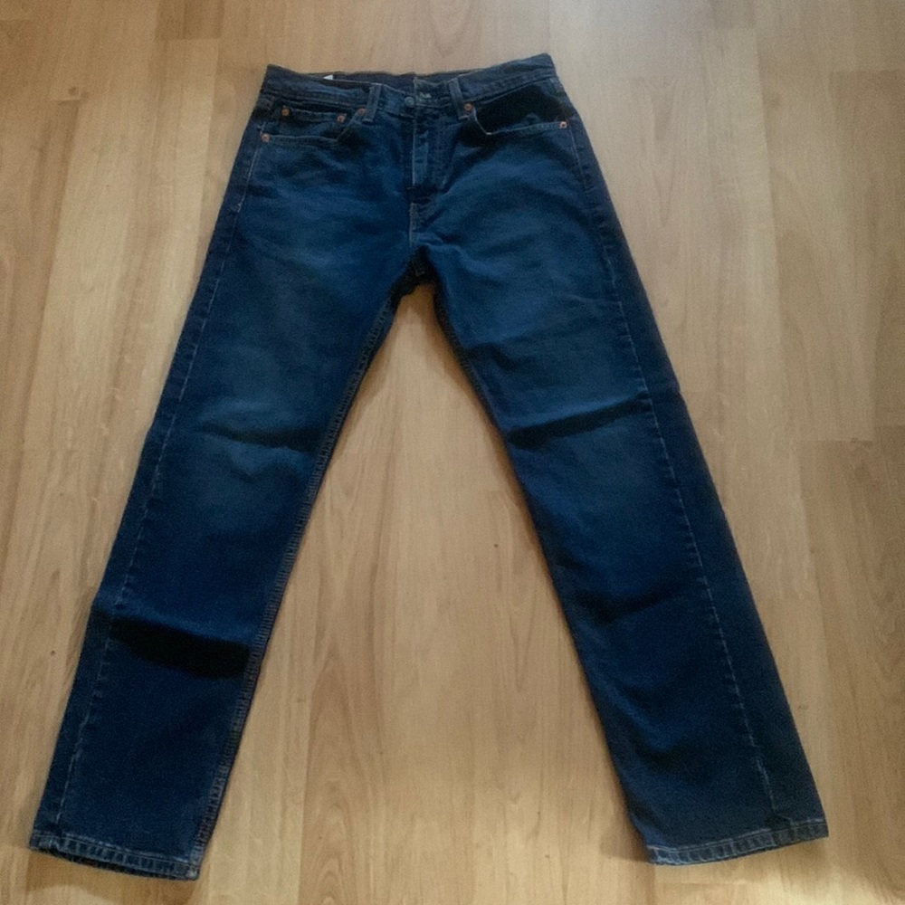 Levis Mens 505 Jeans Size 31x32 Regular Fit Dark Blue Wash Denim Cotton Mid Rise